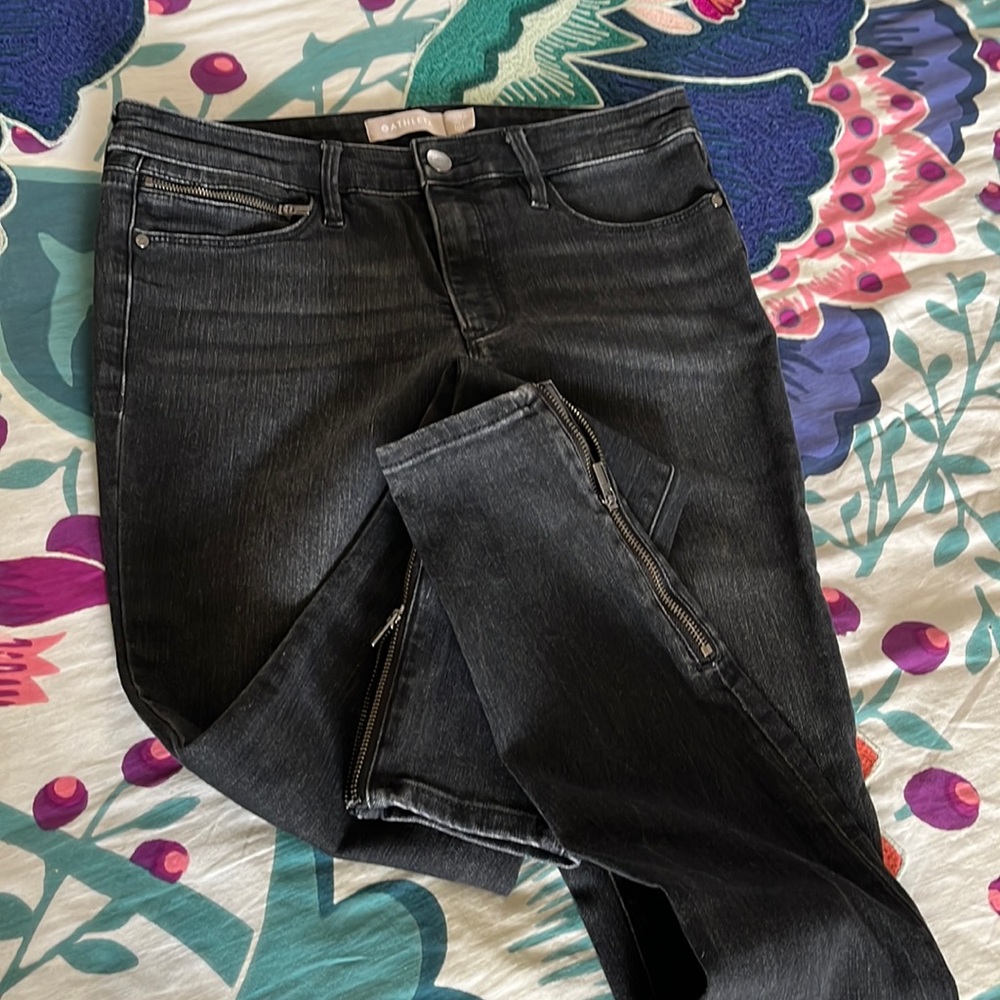 Athleta jeans black with zipper hem